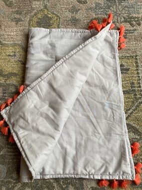 Opal House Light Gray With Stripes Quilted Pillow Case Sham with Coral Tassels